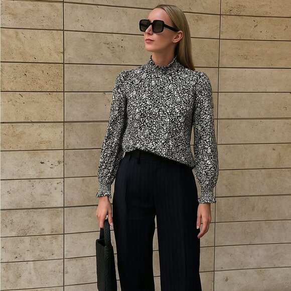 ME+EM Silk/Cotton Abstract Print Blouse - Picture 1 of 13